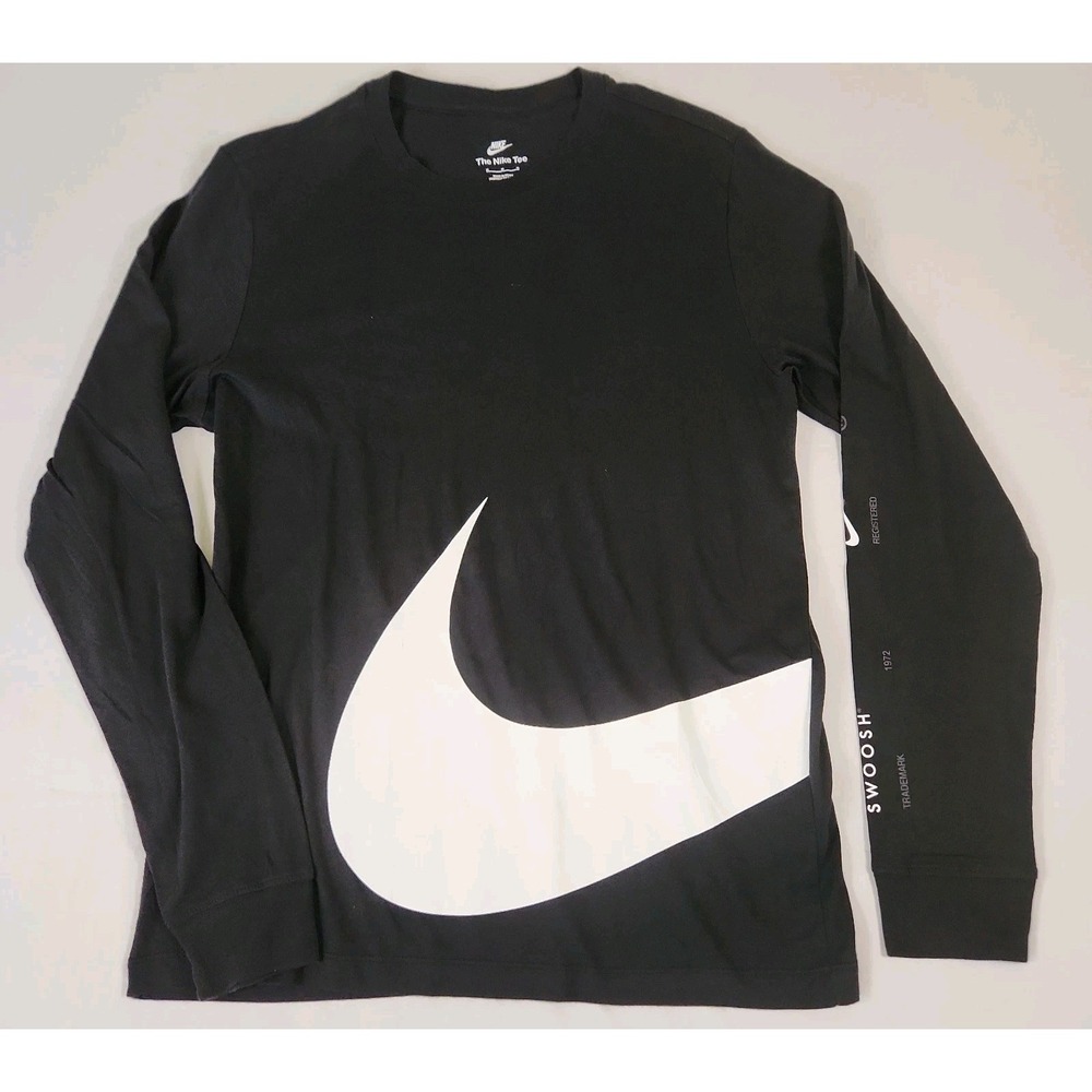 Nike Big Swoosh Long Sleeve Mens Size M Black Graphic Logo Athletic Streetwear